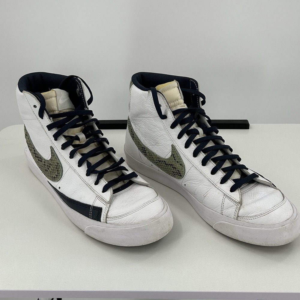 Nike Blazer Mid Premium Snakeskin Swoosh White Navy Men's Size 13‎ Vintage